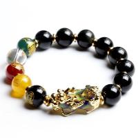 Gemstone Bracelets, Obsidian, with Tibetan Style, gold color plated, Unisex & different size for choice & change their color according to the temperature, black, Sold By Strand