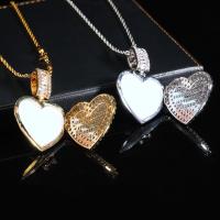 Fashion Locket Necklace, Brass, Heart, plated, French Rope Chain & Unisex & micro pave cubic zirconia, more colors for choice, 40x57mm, Sold Per Approx 24 Inch Strand