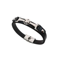 PU Leather Cord Bracelets Stainless Steel with PU Leather plated fashion jewelry & Unisex black Sold By Strand