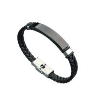 PU Leather Cord Bracelets Stainless Steel with PU Leather plated fashion jewelry & Unisex Sold By Strand