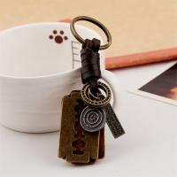 Tibetan Style Key Clasp, with PU Leather, for man, nickel, lead & cadmium free, 120mm, Sold By PC