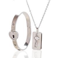 Titantium acciaio set di gioielli fashion, braccialetto & Collana, placcato, 2 pezzi & per coppia, 35*18mm,60*50*15mm, Venduto da set