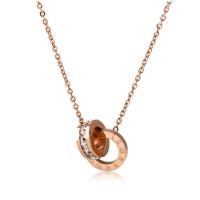 Titanium Steel Necklace, rose gold color plated, for woman & with rhinestone, 12x13x2mm, Sold Per Approx 17.91 Inch Strand