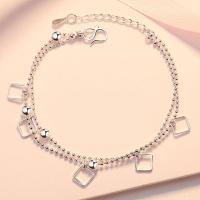 Messing Armbanden, silver plated, Dubbele laag & voor vrouw, Per verkocht Ca 7.87 inch Strand