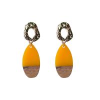 Acrylic Jewelry Earring Zinc Alloy with Wood & Acrylic gold color plated & for woman Sold By Pair