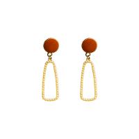 Tibetan Style Drop Earrings, with Plastic Pearl, gold color plated, for woman & enamel, 15x50mm, Sold By Pair