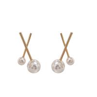 Tibetan Style Stud Earring, with Plastic Pearl, gold color plated, for woman, 15x25mm, Sold By Pair