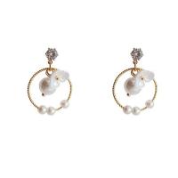 Tibetan Style Drop Earrings, with Shell & Plastic Pearl, gold color plated, different styles for choice & micro pave cubic zirconia & for woman, 30mm, Sold By Pair