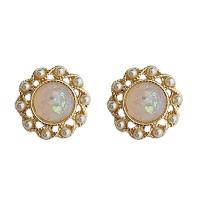 Zinc Alloy Stud Earring with Plastic Pearl gold color plated & for woman Sold By Pair