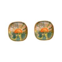 Tibetan Style Stud Earring, with Resin, Square, gold color plated, for woman, 17x17mm, Sold By Pair