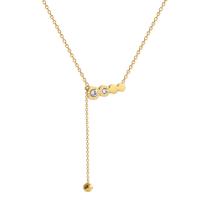 Stainless Steel Jewelry Necklace, plated, fashion jewelry & for woman & with rhinestone, gold, 386x50mm, Sold By Strand