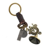 Tibetan Style Key Clasp, with PU Leather, for man, brown, nickel, lead & cadmium free, 110x30mm, Sold By PC