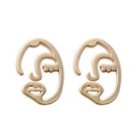 Boucle d'oreille dormeuse en alliage de zinc, Visage, Placage de couleur d'or, pour femme & creux, 15x15mm, Vendu par paire