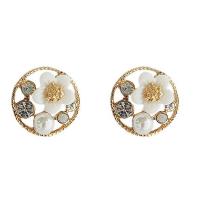 Zinc Alloy Stud Earring with Plastic Pearl gold color plated & for woman & with rhinestone & hollow Sold By Pair