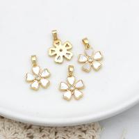 Rhinestone Brass Pendants, with White Shell, Flower, 18K gold plated, with rhinestone, 13x13mm, Hole:Approx 6mm, Sold By PC