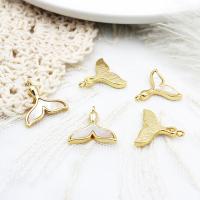 Brass Jewelry Pendants, with White Shell, Mermaid tail, 18K gold plated, 15x14.50mm, Sold By PC