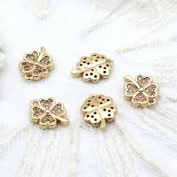 Cubic Zirconia Micro Pave Brass Pendant, Four Leaf Clover, 18K gold plated, micro pave cubic zirconia, 9x12mm, Sold By PC