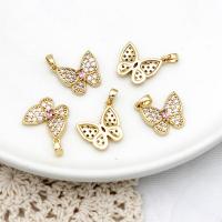 Cubic Zirconia Micro Pave Brass Pendant, Butterfly, 18K gold plated, micro pave cubic zirconia, 16.50x15.30mm, Sold By PC