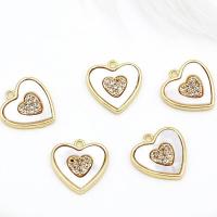 Cubic Zirconia Micro Pave Brass Pendant, with Cupronickel, Heart, 18K gold plated, micro pave cubic zirconia, 13.50x14mm, Sold By PC