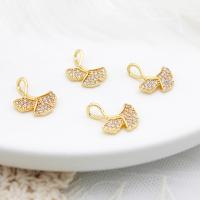 Cubic Zirconia Micro Pave Brass Pendant, Ginkgo Leaf, 18K gold plated, micro pave cubic zirconia, 13x15.50mm, Sold By PC