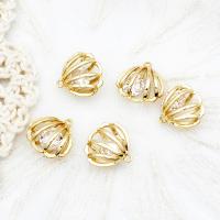 Cubic Zirconia Brass Pendants, with Cubic Zirconia, Shell, 18K gold plated, hollow, 13x15mm, Sold By PC