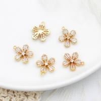Cubic Zirconia Micro Pave Brass Pendant, Flower, 18K gold plated, micro pave cubic zirconia, 13.50x15mm, Sold By PC