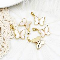 Brass Jewelry Pendants, with White Shell, Butterfly, 18K gold plated, 19x14mm, Hole:Approx 6mm, Sold By PC