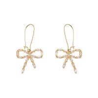 Brass Drop Earring, plated, fashion jewelry & micro pave cubic zirconia & for woman, gold, nickel, lead & cadmium free, 57x25mm, Sold By Pair