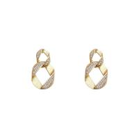 Brass Drop Earring plated fashion jewelry & micro pave cubic zirconia & for woman gold nickel lead & cadmium free Sold By Pair