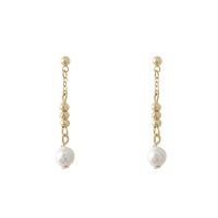 Tibetan Style Drop Earrings, with Plastic Pearl, plated, fashion jewelry & for woman, gold, nickel, lead & cadmium free, 34x5mm, Sold By Pair
