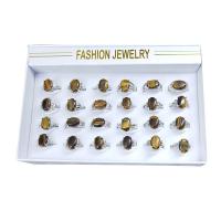 Gemstone Finger Ring, Zinc Alloy, met Tiger Eye, plated, mode sieraden & voor vrouw, nikkel, lood en cadmium vrij, 17-20, 100pC's/Lot, Verkocht door Lot