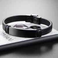 Edelstahl Armband, mit PU Leder, Modeschmuck & verschiedene Größen vorhanden & für den Menschen, schwarz, verkauft von Strang