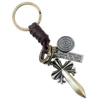 Tibetan Style Key Clasp, with PU Leather, for man, nickel, lead & cadmium free, 115x30mm, Sold By PC