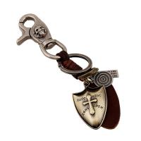 Tibetan Style Key Clasp, with PU Leather, for man, nickel, lead & cadmium free, 150mm, Sold By PC