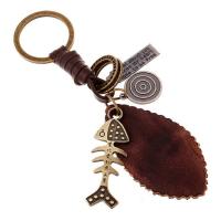 Tibetan Style Key Clasp, with PU Leather, for man, brown, nickel, lead & cadmium free, 130x30mm, Sold By PC