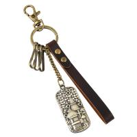 Schlüsselanhänger, Zinklegierung, mit PU Leder, für den Menschen, frei von Nickel, Blei & Kadmium, 180x12mm, verkauft von PC