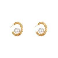 Tibetan Style Stud Earring, with Plastic Pearl, plated, fashion jewelry & for woman, gold, nickel, lead & cadmium free, 26x26mm, Sold By Pair