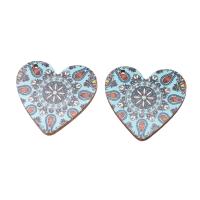 Wood Pendants, Heart, printing, DIY, more colors for choice, 33x35x3mm, Hole:Approx 1mm, Sold By PC