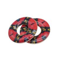 Wood Pendants, Donut, printing, DIY, red, 45x45x5mm, Hole:Approx 1mm, Sold By PC