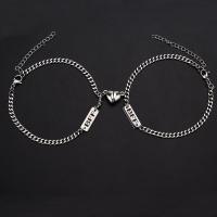 Couple Bracelet and Bangle Stainless Steel with Zinc Alloy with 1.96inch extender chain Heart plated with magnetic & for couple Length Approx 7 Inch Sold By Set