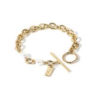 Bracelet en alliage de zinc, avec perle de plastique, Placage de couleur d'or, pour femme, Vendu par Environ 7.09 pouce brin