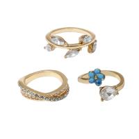 Ensemble d’anneau en alliage de zinc, Placage de couleur d'or, 3 pièces & pour femme & avec strass, 17mm, Vendu par fixé