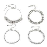 aluminio Pulsera, con 1.96 inch extender cadena, chapado, 4 piezas & para mujer & con diamantes de imitación, más colores para la opción, Vendido por Set