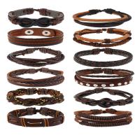PU Leather Cord Bracelets bracelet plated 12 pieces & fashion jewelry & Unisex 6CM 17-18CM 8-9CM Sold By Set