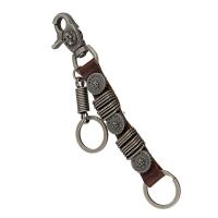Tibetan Style Key Clasp, with PU Leather, for man, brown, nickel, lead & cadmium free, 200mm, Sold By PC