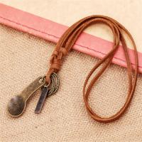 PU Leather Cord Necklace, Tibetan Style, with PU Leather, Adjustable & Unisex, brown, nickel, lead & cadmium free, 20-40cm, Sold By Strand