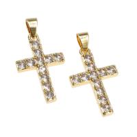 Cubic Zirconia Micro Pave Brass Pendant, Cross, micro pave cubic zirconia, golden, 27x17x3mm, Hole:Approx 5mm, Sold By PC