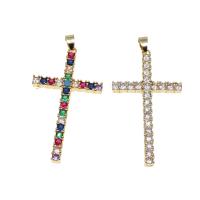 Cubic Zirconia Micro Pave Brass Pendant, Cross, micro pave cubic zirconia, more colors for choice, 51x28x4mm, Hole:Approx 6mm, Sold By PC