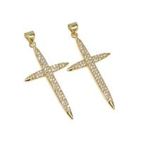 Cubic Zirconia Micro Pave Brass Pendant, Cross, micro pave cubic zirconia, golden, 39x21x2mm, Hole:Approx 4mm, Sold By PC