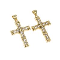 Cubic Zirconia Micro Pave Brass Pendant, Cross, micro pave cubic zirconia, golden, 30x19x4mm, Hole:Approx 5mm, Sold By PC